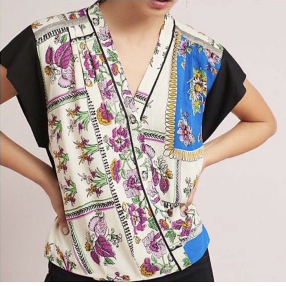Tiny Cara Wrap Top Size Small Anthropologie Floral Mixed Media